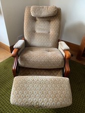 Upholstered Armchairs x 2 reclining x2 standarCream/Brown 2x matching footstool 