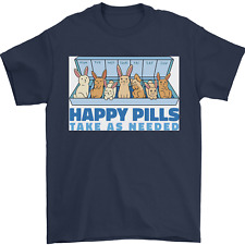 Bunny Rabbit Happy Pills Antidepressant Mens T-Shirt 100% Cotton