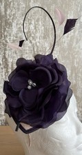 Jacques Vert Fascinator Headband Purple Silk Flowers Wedding Races Formal Party