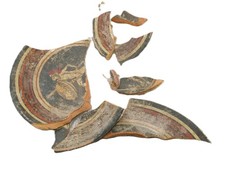 ANCIENT GREEK TERRACOTTA MYCENAEAN PLATE DECORATED CANOSAN DAMAGED