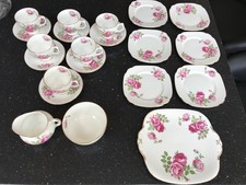 Windsor Ashley Roses china Teaset with unusual square tea plates and cake plate