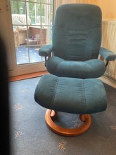 Ekornes Stressless Fabric Recliner Chair and Stool in Oasis Blue