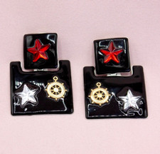 Vintage 80s Black Enamel Red