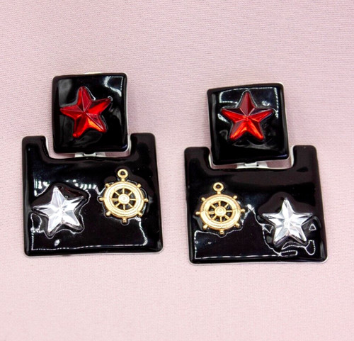 Vintage 80s black enamel red - black,