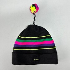 Vintage Eisbär Beanie Hat with Bobble Black Multicolour Stripes Made in Austria