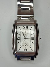 MENS STAINLESS STEEL AMADEUS AM00122 SILVER ART DECO STYLE TONNAUE DATE WATCH.