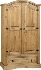 MEXICAN PINE CORONA 2 DOOR 1 DRAWER DOUBLE WARDROBE 