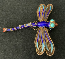 DRAGONFLY Pin Brooch Sterling Silver S925 Chinese turquoise stone Filigree T4082