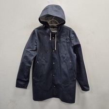 Stutterheim Stockholm Blue Navy Waterproof Rain Hooded Rubber Coat Jacket Small