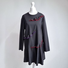 Sportmax Dress Black NEW Wool Skater Max Mara Ruffles Long Sleeves Mini UK 8