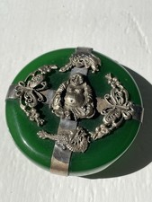 Antique Green Jade Buddha Pendant with Silver Mount
