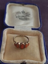 Antique Georgian Gilded Gold Carved Coral Half Hoop Ring Size M