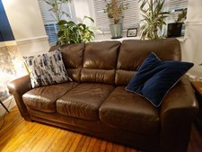 Real Brown Leather Sofa &