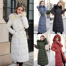 UK Women's Winter Long Hooded Cotton Padded Jacket Knee Coat Warm Parka Outwear