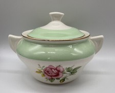 Vintage Crownford Burslem Art Deco Floral Roses Pattern Lidded Sugar Bowl
