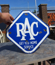 VINTAGE RAC ROYAL AUTOMOBILE CLUB 'GET YOU HOME SERVICE' ENAMEL ADVERTISING SIGN