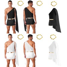 Men Greek God Ancient Roman Toga Costume One Shoulder Prince Outfits Fancy Dress