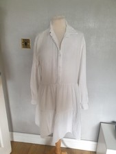collared White Smock soft  Cotton Summer Dress  Size 14