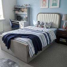 New Toddlers Panel Kids Bed Frame Plush Velvet Upholstered Gas Lift Storage 3FT