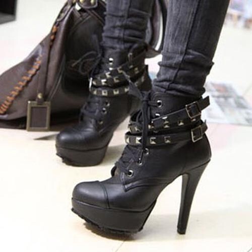 Womens lace rivets buckle - lace, up