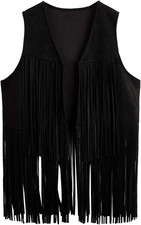 Women'S Open Front Fringe Sleeveless Vest Jackets Outerwear