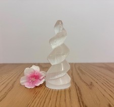 Selenite Crystal Healing Spiral Unicorn Horn Carved Gemstone Ornament