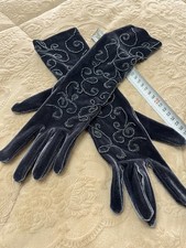 Vintage velvet beaded gloves - vintage,