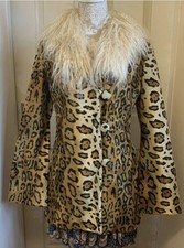 Vintage Miss Sixty Coat ~ Leopard Print ~ Mongolian Wool Collar ~ Size S
