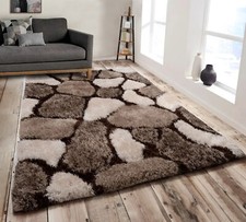 Luxury Pebbles Chocolate 3D Carved Shaggy Fluffy Non-Slip Floor Rug