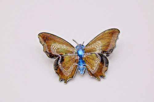 Silver enamel butterfly brooch