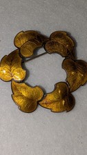 Vintage guilloche enamel leaf - enamel,