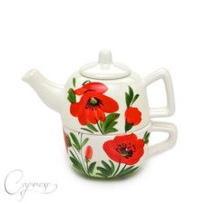 Bassano Ceramic Tea Set Teapot With Cup Poppy Flower Design From Italy