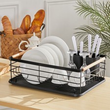 Anti-Rust Dish Drainer Drying Rack with Removable Drip Tray and Cutlery Holder