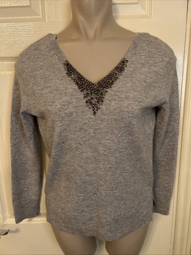 Pale grey wool cashmere v - 8,