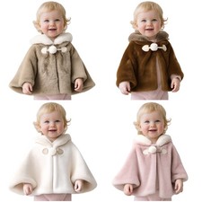 Baby Girls Hooded Poncho Coat Birthday Cape Cloak Warm Newborn Outdoor Infant