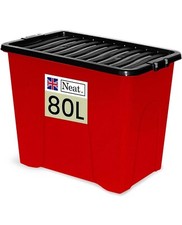 Plastic Storage Boxes Red with Black Lid Home Office Stackable Boxes 80L Pack 1