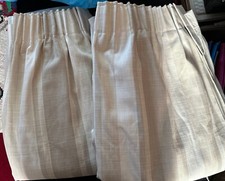 Laura Ashley Curtains Awning Stripe Natural Beige 72L Ready Made Lined 1 Pair