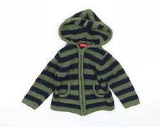 Strawberry Faire Boys Green Striped Cotton Blend Full Zip Hoodie Size 2 Years