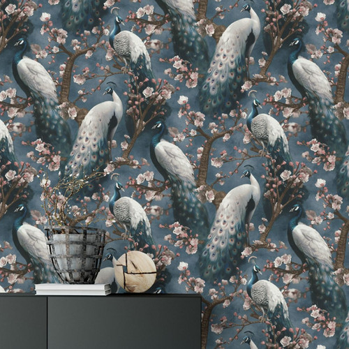 Navy peacock wallpaper - peacock,