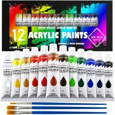 Acrylic Paint Set 12 Colours Rich Pigments, Non-Toxic, Ideal for Artists & Craft