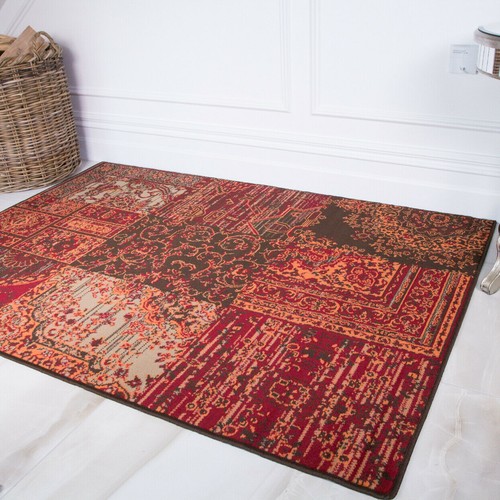 Warm red orange grey patchwork - red,