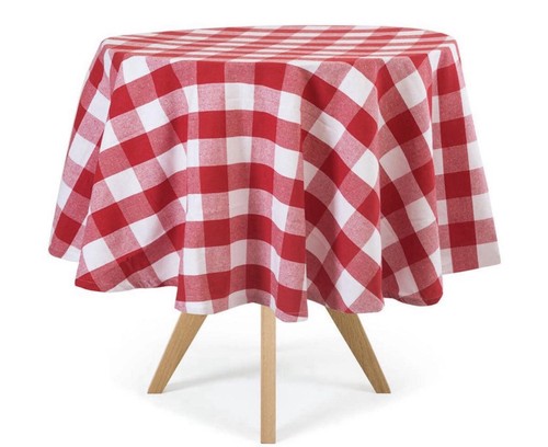 Linen round red white - linen,