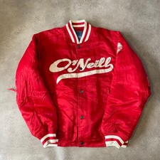 ONeill Freedom Letterman Jacket Mens Large Vintage Varsity Bomber Coat, Red