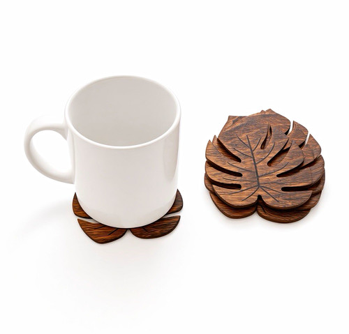 6pc wooden monstera - monstera, leaf