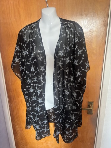 Black floral sheer kimono - floral,
