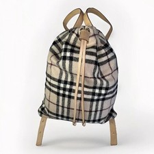 Burberry Check Wool Leather Trim Drawstring Backpack - Used- 1000% Authentic!