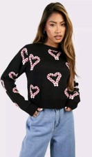 Boohoo Black Christmas Candy cane Junper L 14 Bnwt