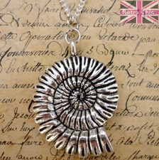 AMMONITE PENDANT NECKLACE Antique Silver Fossil JURASSIC Sea Nautilus Extinct 3D
