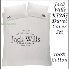 Jack Wills Distressed Logo KING SIZE Duvet Cover Set White 100% Cotton RRP £65