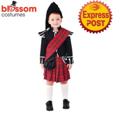 N1591 Boys Scottish Highlander Pleated Skirt Tartan Kilt Outfit National Costume